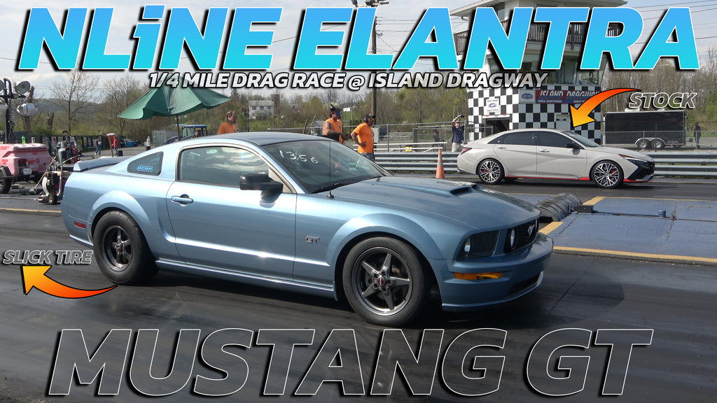 NLine ELANTRA Stock vs Mustang GT Slick tire Drag Race @ Island dragway