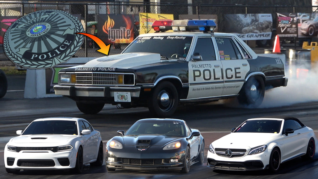 PALMETTO POLICE CRUISER vs ScatPack, Z06 Corvette, C63s Benz, Coyote & ZL1 Corvette Drag Racing