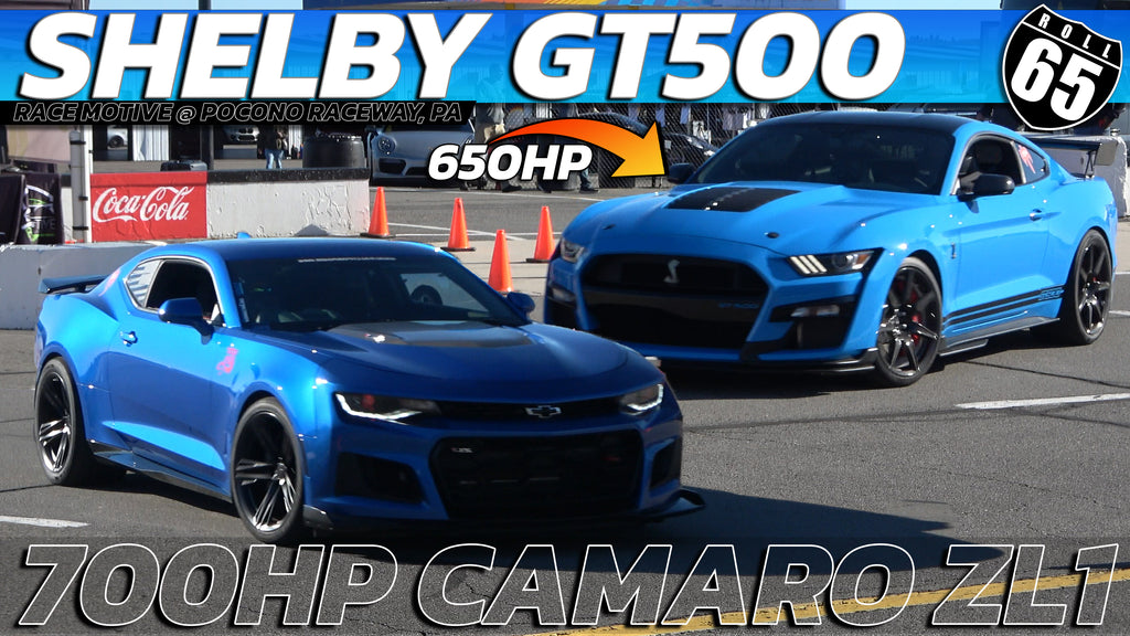 650hp Shelby GT500 vs. 700hp Camaro ZL1 Rematch: Roll Race Showdown at Pocono Raceway!